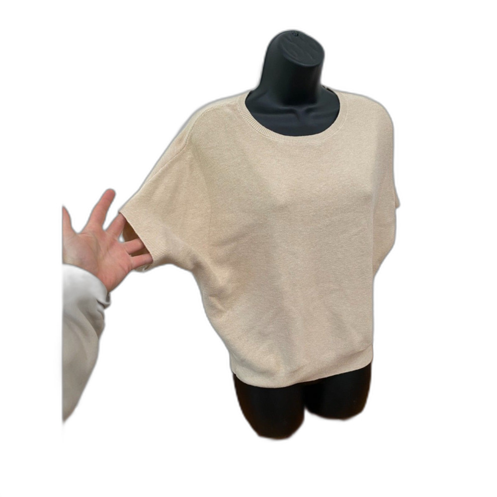 Quince Size Small Lightweight Cotton Cashmere Link-Stitch Dolman Sleeve Sweater